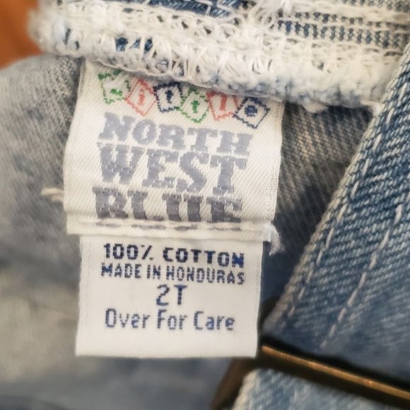 90s Toddler Girls Denim Jean Overall Bibs 3D Flower Appliques Size 2T VTG Retro - Picture 6 of 7